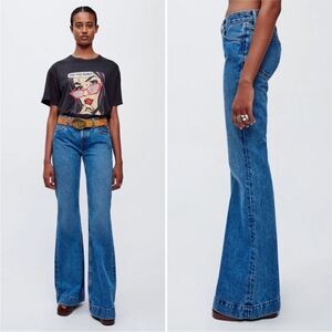 NWT RE/DONE 70s Low Rise Bell Bottom Jeans in Clean Moon Stoned Medium Wash